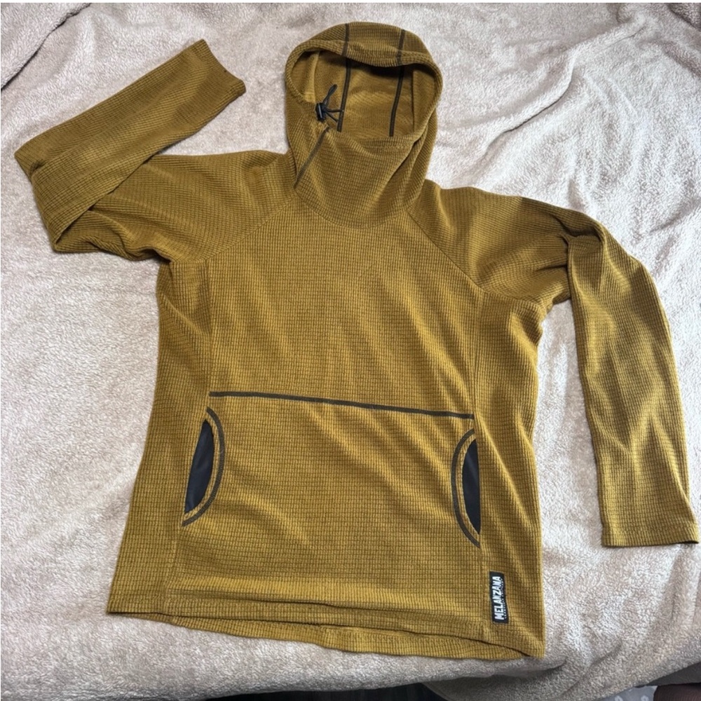 Melanzana Mustard Waffle-Knit Hooded Pullover